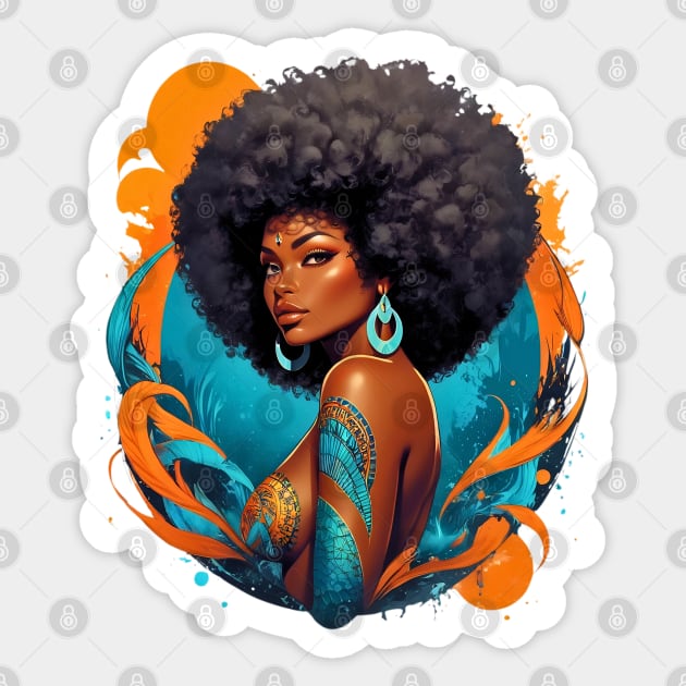 Black Woman Retro vintage psychedelic 80s disco tattoo design Sticker by Neon City Bazaar